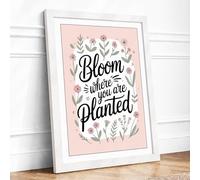 Bloom Where You Are Planted Botanical Framed Wall Art Print A1 White