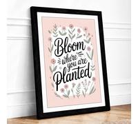 Bloom Where You Are Planted Botanical Framed Wall Art Print A4 (29.7×21cm) Black, Wall Decor for Living Room, Bedroom, Office & Home, Ready to Hang, Art Gift