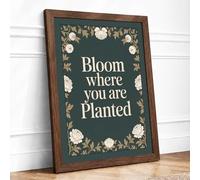 Bloom Where You Are Planted Botanical Framed Wall Art Print A4 (29.7×21cm) Walnut, Wall Decor for Living Room, Bedroom, Office & Home, Ready to Hang, Art Gift