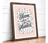 Bloom Where You Are Planted Botanical Framed Wall Art Print A4 (29.7×21cm) Walnut, Wall Decor for Living Room, Bedroom, Office & Home, Ready to Hang, Art Gift