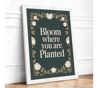 Bloom Where You Are Planted Botanical Framed Wall Art Print A4 (29.7×21cm) White, Wall Decor for Living Room, Bedroom, Office & Home, Ready to Hang, Art Gift