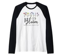 Bloom Where You are Planted God Quote Bible Verse Christian Raglan Baseball Tee