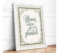 Bloom Where You Are Planted Minimalist Framed Wall Art Print A3 (42×29.7cm) White, Wall Decor for Living Room, Bedroom, Office & Home, Ready to Hang, Art Gift