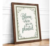 Bloom Where You Are Planted Minimalist Framed Wall Art Print A4 (29.7×21cm) Walnut, Wall Decor for Living Room, Bedroom, Office & Home, Ready to Hang, Art Gift