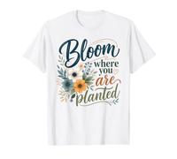 Bloom Where You are Planted Positive Floral Art Value Graphic T-Shirt, Men, White, S