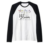 Bloom Where You are Planted Wildflower Christian Bible Verse Raglan Baseball Tee