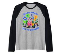 Bloom Where You're Planted Cute Frog Flower Design Raglan Baseball Tee
