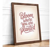 Bloom Where You're Planted Typography Framed Wall Art Print A1 (84.1×59.4cm) Walnut, Wall Decor for Living Room, Bedroom, Office & Home, Ready to Hang, Art Gift