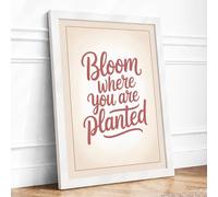 Bloom Where You're Planted Typography Framed Wall Art Print A2 (59.4×42cm) White, Wall Decor for Living Room, Bedroom, Office & Home, Ready to Hang, Art Gift