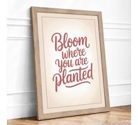 Bloom Where You're Planted Typography Framed Wall Art Print A4 (29.7×21cm) Oak, Wall Decor for Living Room, Bedroom, Office & Home, Ready to Hang, Art Gift
