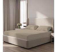 BloomBedding 3PC Small Double Fitted Sheet 400 Thread Count 100% Egyptian Cotton 25cm Deep Pocket Fitted Sheet Small Double Bedding Set With Pillow Cases 2 Pack