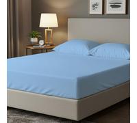BloomBedding Fitted Sheet King Size, 25cm Deep, Bottom Sheets, 400TC 100% Cotton, OEKO-TEX Certified, Non- Shrinkage Sheet (201 x 153 x 25 cm) Bed Sheet (King Size, Sky Blue)
