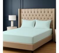 BloomBedding Fitted Sheet King Size (3 Piece), Duck Egg - 400TC Deep Pocket (35 cm) - OEKO TEX Certified - 100% Cotton Material - Shrink-Resistant And Strong Threads - Bottom Sheet