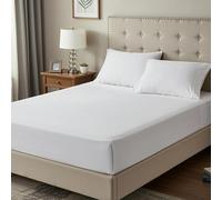 BloomBedding Fitted Sheet King Size, Deep Pocket 35cm Bottom Sheets 400TC 100% Cotton Lightweight And Fade Resistant Fitted (201 x 153 x 35 cm) Bed Sheet (King Size, White)