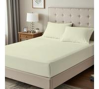 BloomBedding Fitted Sheet King Size, Deep Pocket 35cm Bottom Sheets 400TC 100% Cotton Lightweight And Fade Resistant Fitted (201 x 153 x 35 cm) Bed Sheet (King Size, Cream)