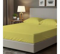 BloomBedding Fitted Sheet Super King, 25cm Deep, Bottom Sheets, 400 TC 100% Cotton, OEKO-TEX Certified, Breathable And Fade Resistant Fitted (201 x 183 x 25 cm) Bed Sheet (Super King, Yellow)