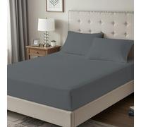 BloomBedding Fitted Sheet Super King, Deep Pocket 35cm Bottom Sheets 400TC 100% Cotton Lightweight And Fade Resistant Fitted (201 x 183 x 35 cm) Bed Sheet (Super King, Grey)