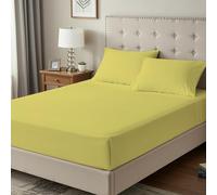 BloomBedding Fitted Sheet Super King, Deep Pocket 35cm Bottom Sheets 400TC 100% Cotton Lightweight And Fade Resistant Fitted (201 x 183 x 35 cm) Bed Sheet (Super King, Yellow)