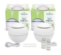 Bloome 2pk Round Aroma Mist Diffuser Jasmine 200ml - Decorative Perfect Electric Essential Oil Diffusers for Home, Office & Bathroom, Long Lasting USB Plug In for Pet Odours, Kitchen, & Room Freshness
