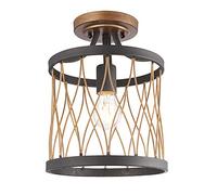 BLOOMENTHAL Industrial Vintage Style Rustic Ceiling Mount Light Retro Pendant Lighting Hanging Ceiling Light Fixture Matt Black & Rustic Bronze Finish Metal Cage Lamp Shade with Wire