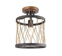 BLOOMENTHAL Industrial Vintage Style Rustic Semi Flush Mount Ceiling Light Retro Lighting Ceiling Light Fixture Matt Black & Rustic Bronze Finish Metal Cage Lamp Shade with Wire