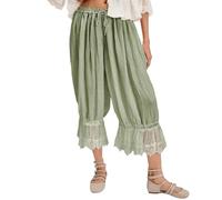 Bloomers for Women Elastic Waist Y2K Long Bloomer Pants Under Dress Cropped Slip Pants Ruffle Pettipants Fashion Lace Trim Pajama Bottoms Summer Casual Baggy Harem Boho Hippie Capri Trousers