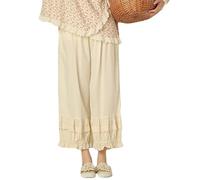 Bloomers For Women Pantaloons Pettipants 100% Cotton Lolita Bloomer Summer Capri Pajama Long Pants Culottes Half Slip Victorian Bloomers Off (Color : Yellow)