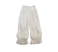 Bloomers For Women Pantaloons Pettipants 100% Cotton Lolita Bloomer Summer Capri Pajama Long Pants Culottes Half Slip Victorian Bloomers Off (Color : White)