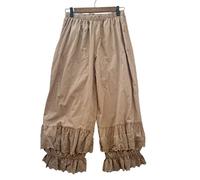 Bloomers For Women Pantaloons Pettipants 100% Cotton Lolita Bloomer Summer Capri Pajama Long Pants Culottes Half Slip Victorian Bloomers Off (Color : Coffee), Coffee