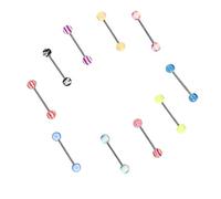 BloomFahsion® Unisex Adults 20 PCS Tongue Bars Surgical Stainless Steel Or Plastic Barbells 15 x 19mm Straight Tongue Assorted Nipple Piercing Ring Bar Balls Jewellery For Men Women Steel 19mm