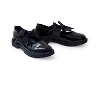 BloomFashion® Girls Mary Jane Back to School Patent Black Shoes Toddler Kids Comfortable Anti-Slip Uniform Flat Shoes with Detachable Bow On Strap 6uk
