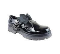 BloomFashion® Girls Patent Black Mary Jane Back to School Shoes Toddler Kids Comfortable Anti-Slip T-Bar Uniform Flat Shoes with Detachable Bow On Strap-6uk
