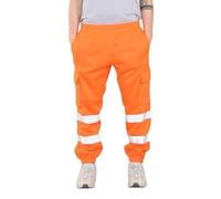 BloomFashion® Men's Hi Vis Viz Two Tone Fleece Work Trousers Combat Safety Reflective Joggers - High Visibility Workwear Jogging Bottoms Pants for Men Orange 4XL