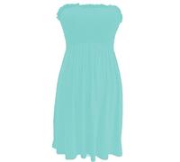 BloomFashion® New Womens Sheering Boob Tube Strapless Bandeau Top Ladies Plain Off Shoulder Elasticated Bust Beach Summer Flared Swing Ruched Mini Dress Boobtube Top Plus Size UK 8-10 Mint