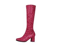 BloomFashion® Women’s 1960’s 70’s Fancy Dress Party GOGO Boots - Ladies Retro Knee-High Long Heel Sparkly Glitter Go Go Boots Shoes With Side Zip Closure (Fuchsia Glitter, 8Uk)