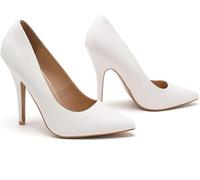 BloomFashion® Women's Contrast Pointed Stiletto Court Shoes. Chic Work & Party Pumps. UK Sizes 3-8. (White Matte, UK Footwear Size System, Adult, Women, Numeric, Medium, 8)