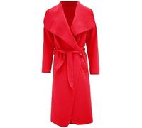 BloomFashion® Womens Long Sleeve Belted Oversized Italian Duster Coat - Ladies Celebrity Style Drape Waterfall Jacket Cardigan with Pocket Plus Size UK 20-22 Red