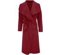 BloomFashion® Womens Long Sleeve Belted Oversized Italian Duster Coat - Ladies Celebrity Style Drape Waterfall Jacket Cardigan with Pocket Plus Size UK 16-18 Wine