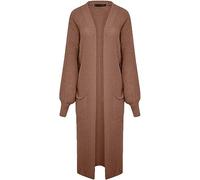 BloomFashion® Womens Oversized Knitted Open Front Slouchy Balloon Sleeve Cardigan - Ladies Maxi Knitted Puff Sleeve 2 Pocket Long Boyfriend Cardigan Sweater Top (Toffee, 16-22)