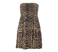 BloomFashion® Womens Sheering Boob Tube Strapless Bandeau Top Ladies Plain Off Shoulder Elasticated Bust Beach Summer Flared Swing Ruched Mini Dress Boobtube Top Plus Size UK 20-22 Brown Leopard