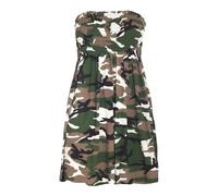 BloomFashion® Womens Sheering Boob Tube Strapless Bandeau Top Ladies Plain Off Shoulder Elasticated Bust Beach Summer Flared Swing Ruched Mini Dress Boobtube Top Plus Size UK 20-22 Army Green