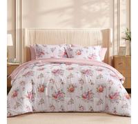 BLOOMHAVEN Full Comforter Set -7 Pieces Floral Celine Pink Stripe Comforter Set for All Seasons, Bed in a Bag Full with Rose Flowers Comforter, Sheets, Pillowcases & Shams