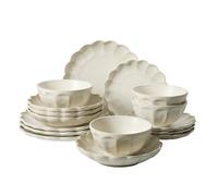 Bloomhouse - 2 Time Oprah's Favorite Things - Yuelu Bloom Dinnerware Set - Scallop Embossed 16 Piece (Service for 4) Plates and Bowls Set - Jasmine White