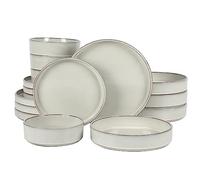 Bloomhouse - Oprah's Favorite Things - Santorini Mist Double Bowl Terracotta Reactive Glaze Plates and Bowls Dinnerware Set - Moonstone White, Service for Four (16pcs)