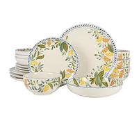 Bloomhouse - Oprah's Favorite Things - Posy Blossom Double Bowl Hand Painted Stoneware Plates and Bowls Floral Dinnerware Set, Service for Four (16pcs)