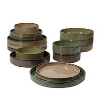 Bloomhouse - Two Time Oprah's Favorite Things Winner - Santorini Mist 16 Piece Double Bowl Terracotta Dishes Reactive Glaze Plates and Bowls Dinnerware Set - Assorted Colors - Service for 4