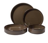 Bloomhouse - Two Time Oprah's Favorite Things Winner - Santorini Mist 16 Piece Double Bowl Terracotta Dishes Reactive Glaze Plates and Bowls Dinnerware Set - Driftwood Brown - Service for 4