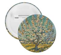 Blooming Apricot Trees Badge Metal Round Pins, Lightweight Brooch for Backpack, Fashion Button Pins Badge for Shirts, Jackets, Shawl Coat, Unisex, 12PCS, Tinplate, metal round pins