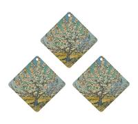 Blooming Apricot Trees Car Air Freshener, 3 Pcs Rhombus Hanging Air Freshener Cards, Long Lasting Fragrance Scented Cards for Car, Home, Office Black-style