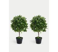 Blooming Artificial 2.5ft Set of 2 Artificial Bay Bush Ball Trees Green